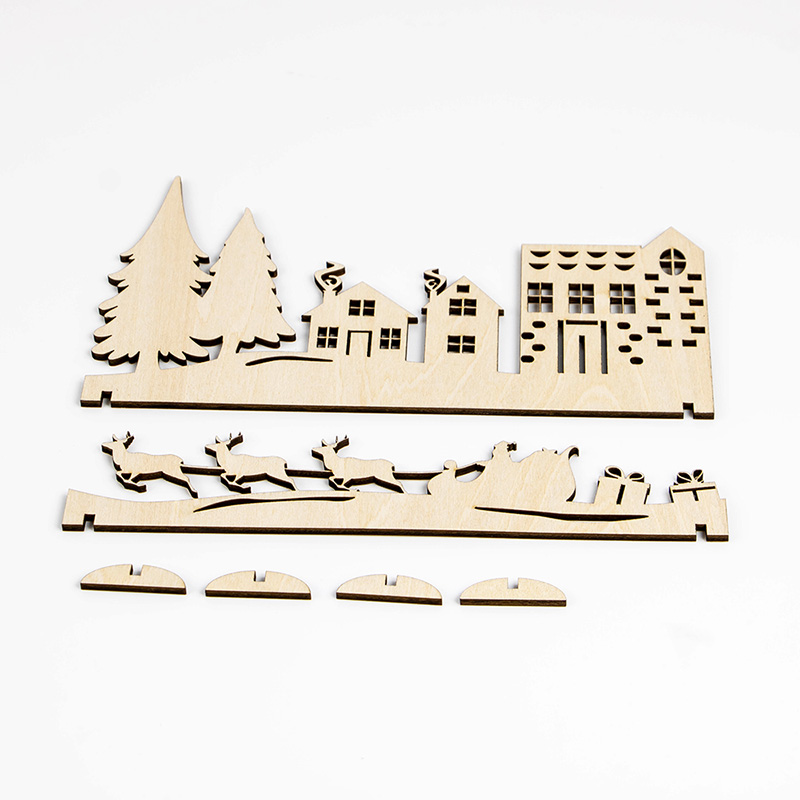 Natural wood Christmas Village set 3D Christmas tabletop decoration
