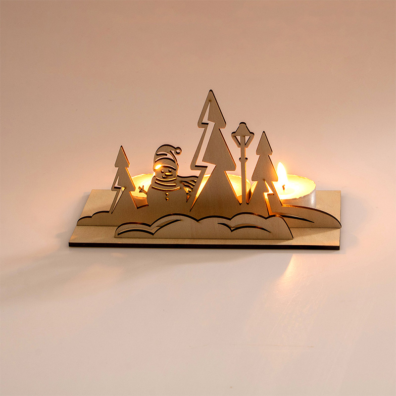 Laser cut Christmas decorations for eco-friendly wood candlesticks