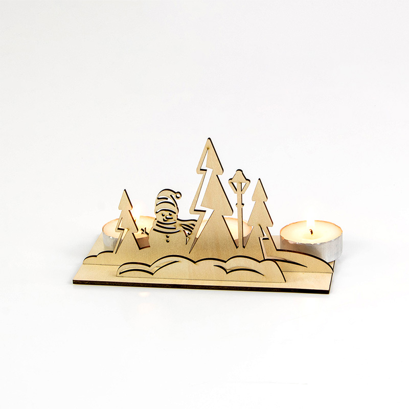 Laser cut Christmas decorations for eco-friendly wood candlesticks