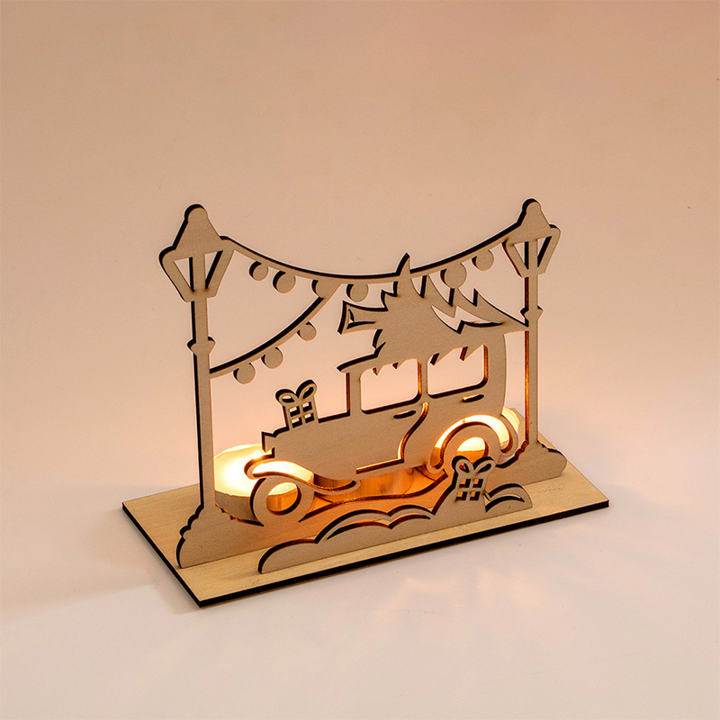 Vintage wooden candle base 3D new design Christmas decoration
