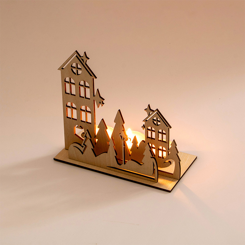 Snowflake carved wood candle holder Christmas decoration candle base