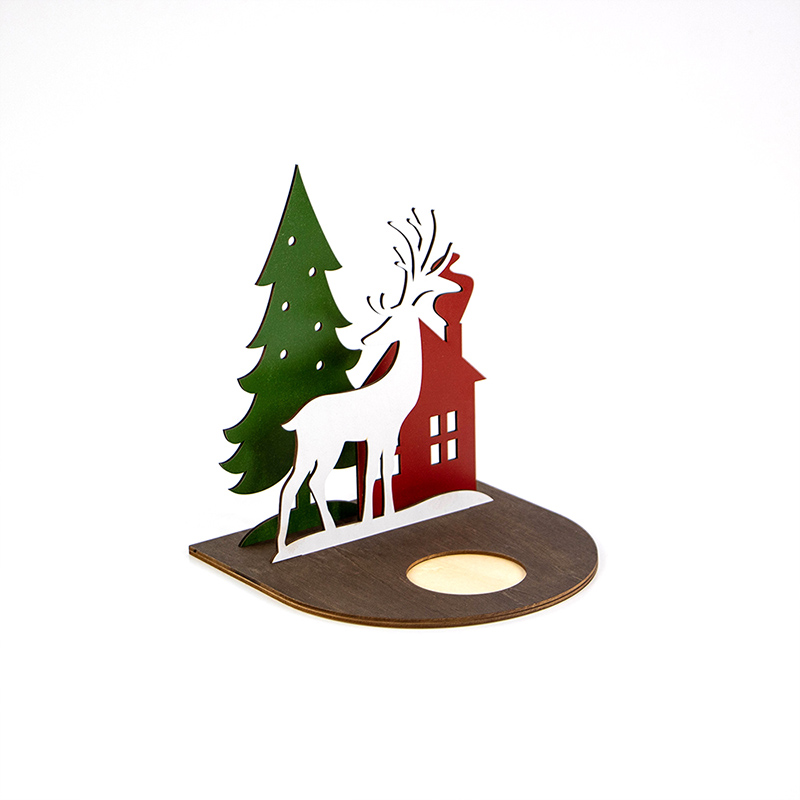 Laser-cut wooden candlestick festive design for Christmas crafts