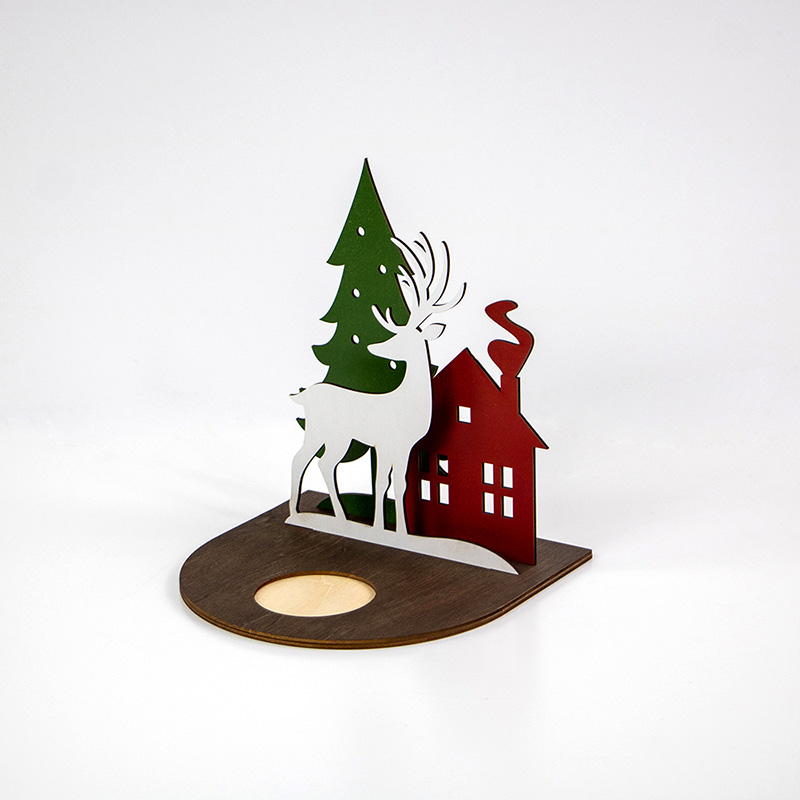 Laser-cut wooden candlestick festive design for Christmas crafts