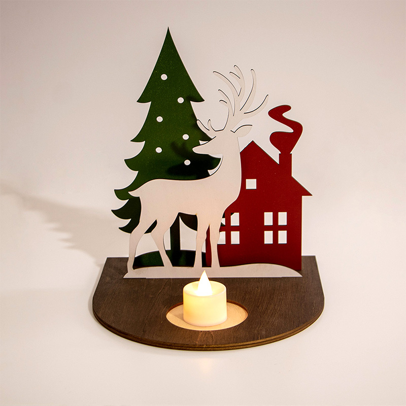 Laser-cut wooden candlestick festive design for Christmas crafts