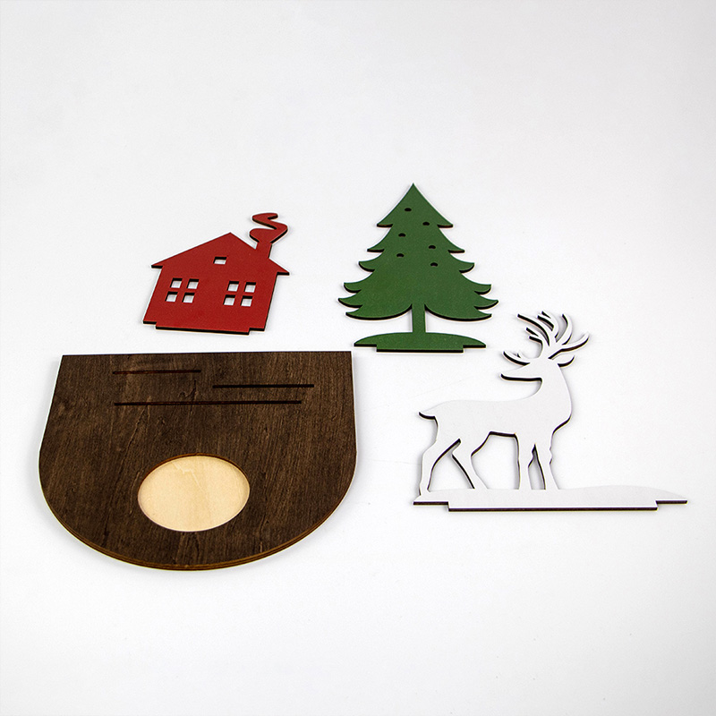 Laser-cut wooden candlestick festive design for Christmas crafts