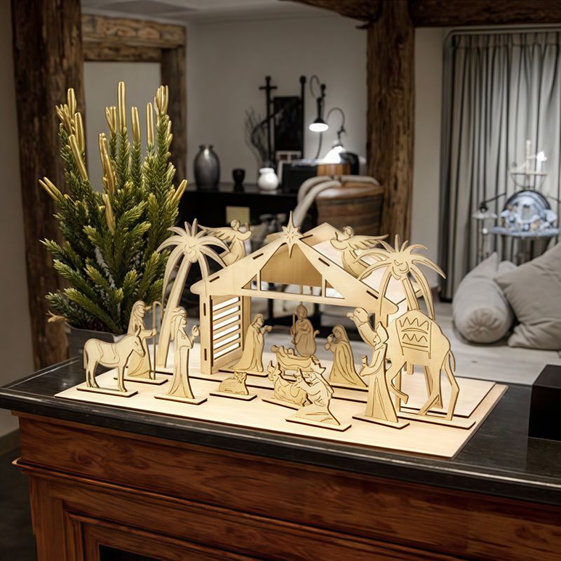 Factory wholesale Easter wooden ornaments decorated nativity ornaments