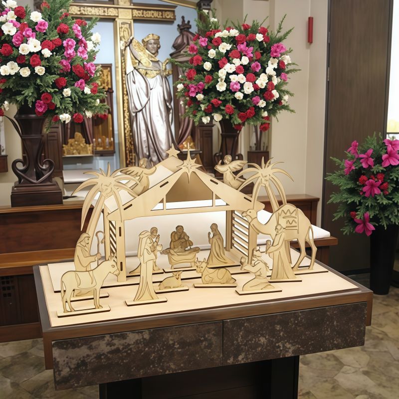 Factory wholesale Easter wooden ornaments decorated nativity ornaments