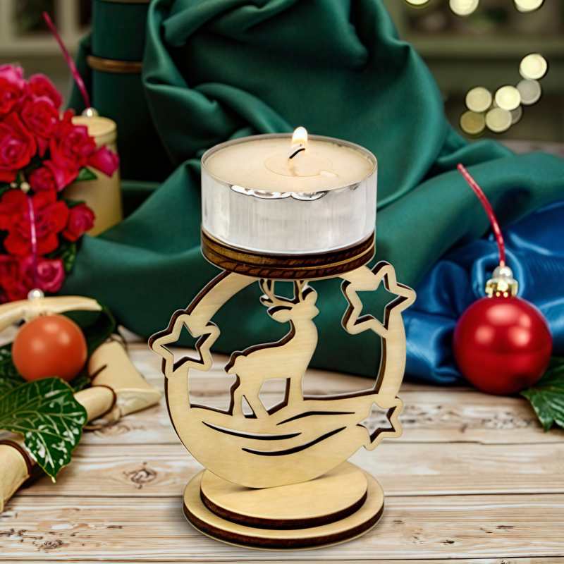 Laser cut log candle holder for Christmas home wood decoration
