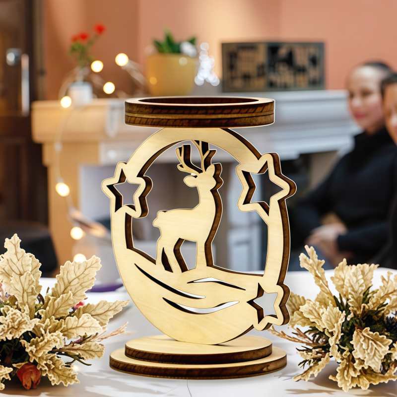 Laser cut log candle holder for Christmas home wood decoration