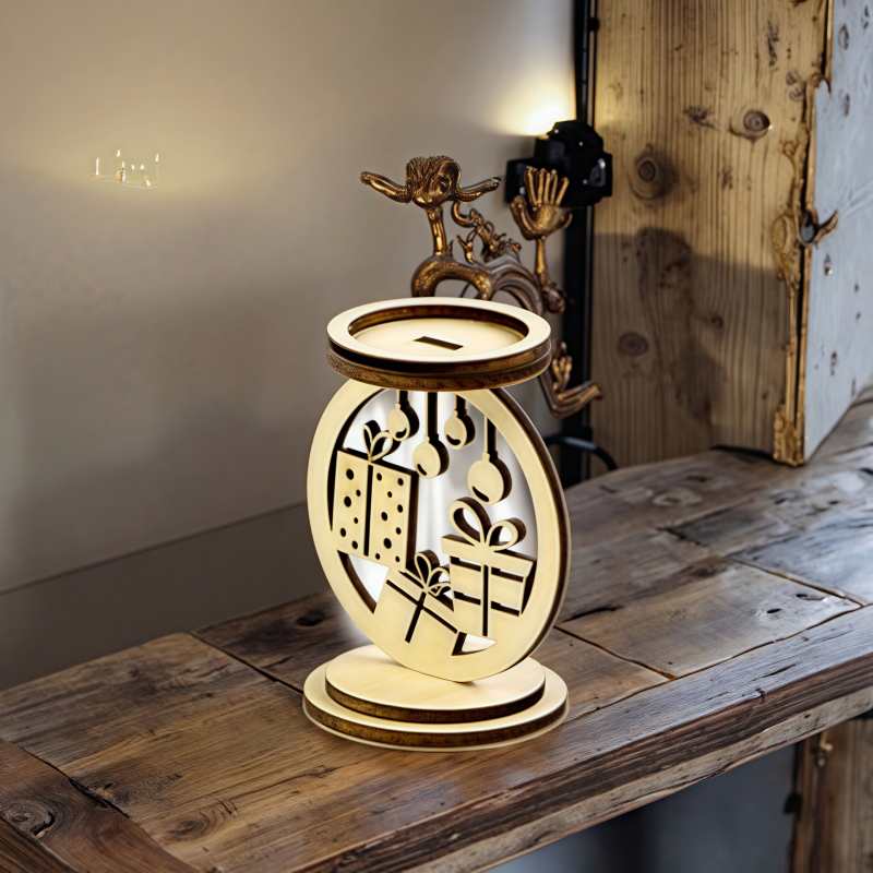 Laser cut wood plywood slice candle base for Christmas candlesticks