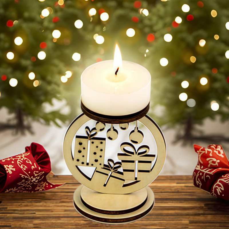 Laser cut wood plywood slice candle base for Christmas candlesticks