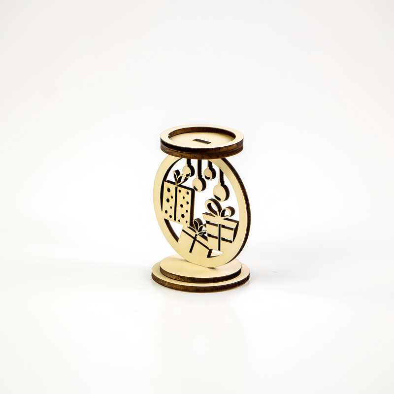 Laser cut wood plywood slice candle base for Christmas candlesticks