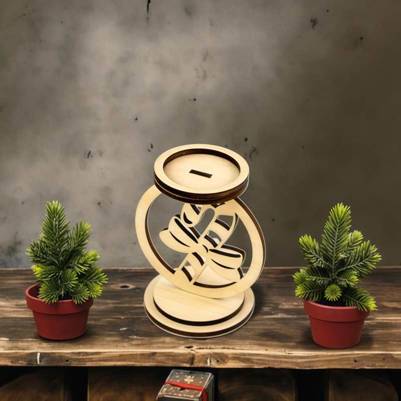 Custom carved Christmas gift personalized wooden candle holder