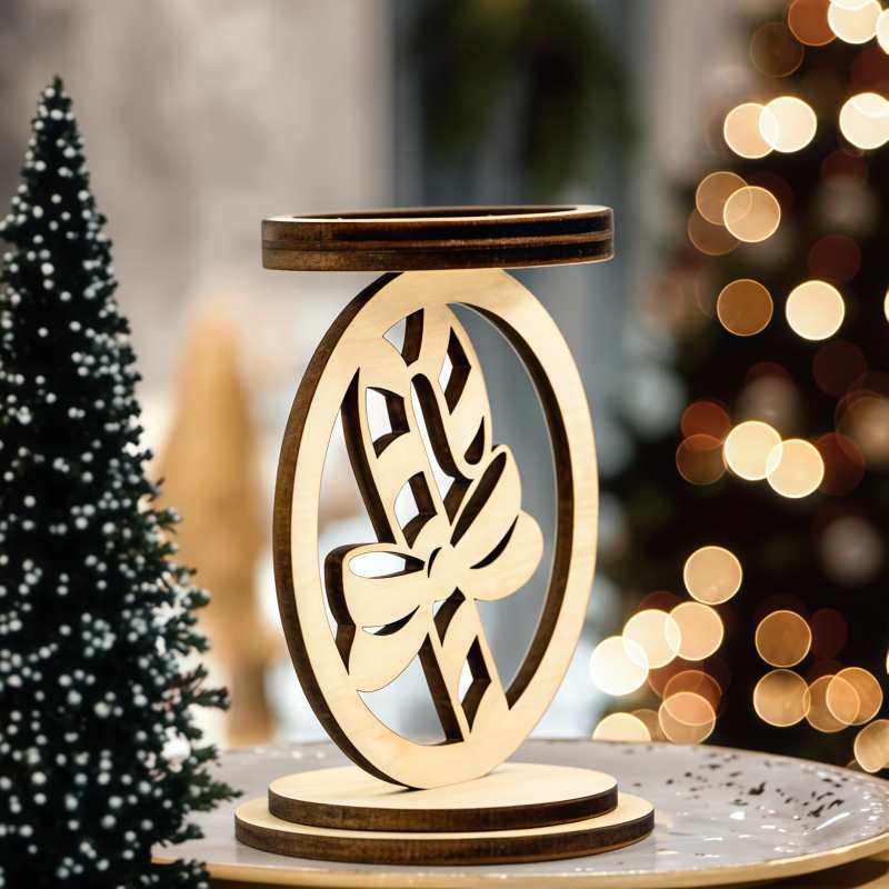 Custom carved Christmas gift personalized wooden candle holder