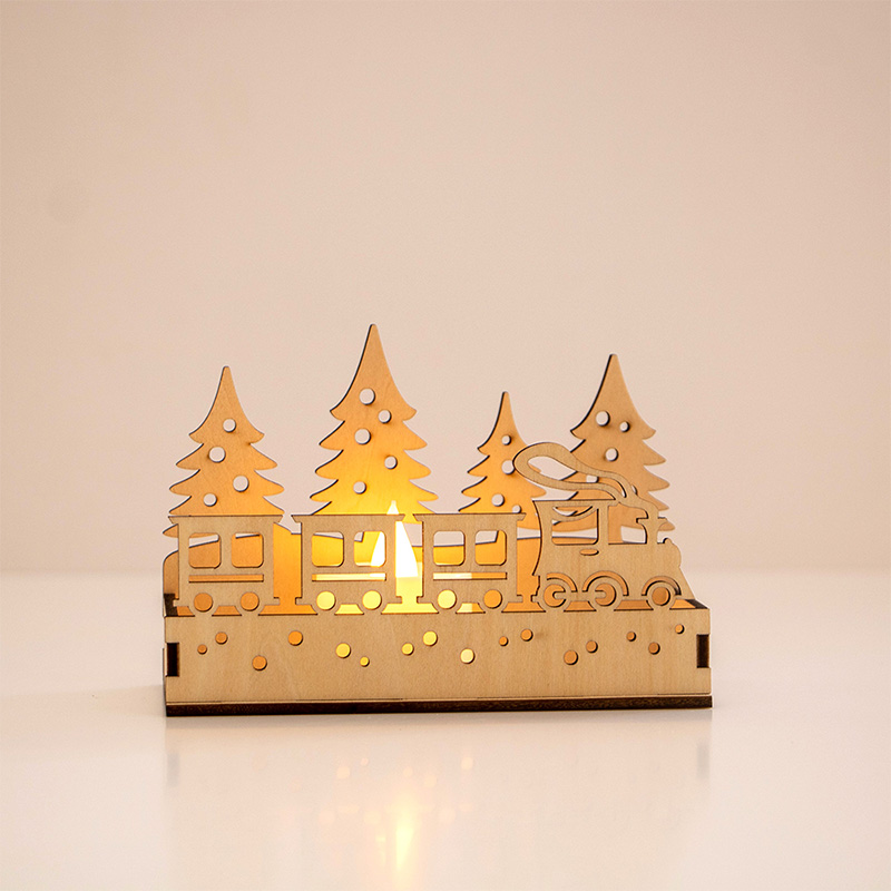 Factory direct Christmas wooden box laser cut Christmas candle scene box