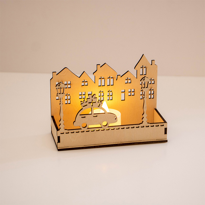 Festive Christmas Candle Holder Box Rustic Wooden Display for Holiday Candles