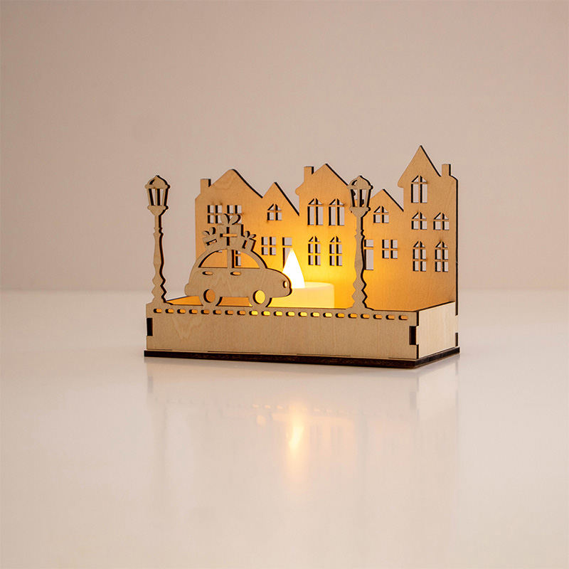 Festive Christmas Candle Holder Box Rustic Wooden Display for Holiday Candles