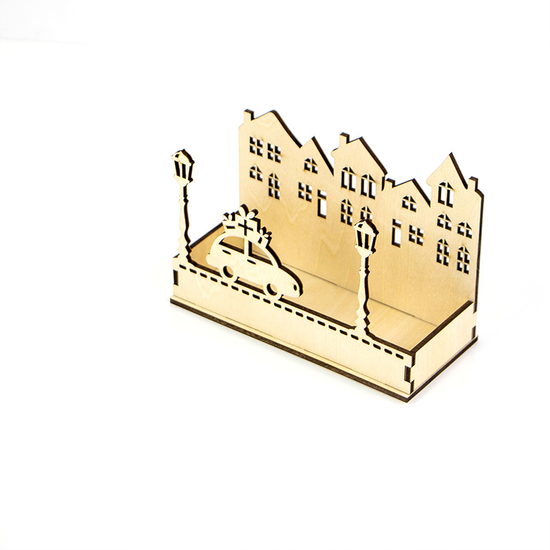 Festive Christmas Candle Holder Box Rustic Wooden Display for Holiday Candles