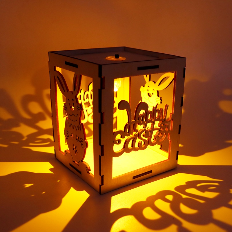 Laser Cut DIY 3D Wooden Rabbit Lantern with Light for Easter Home Decoration