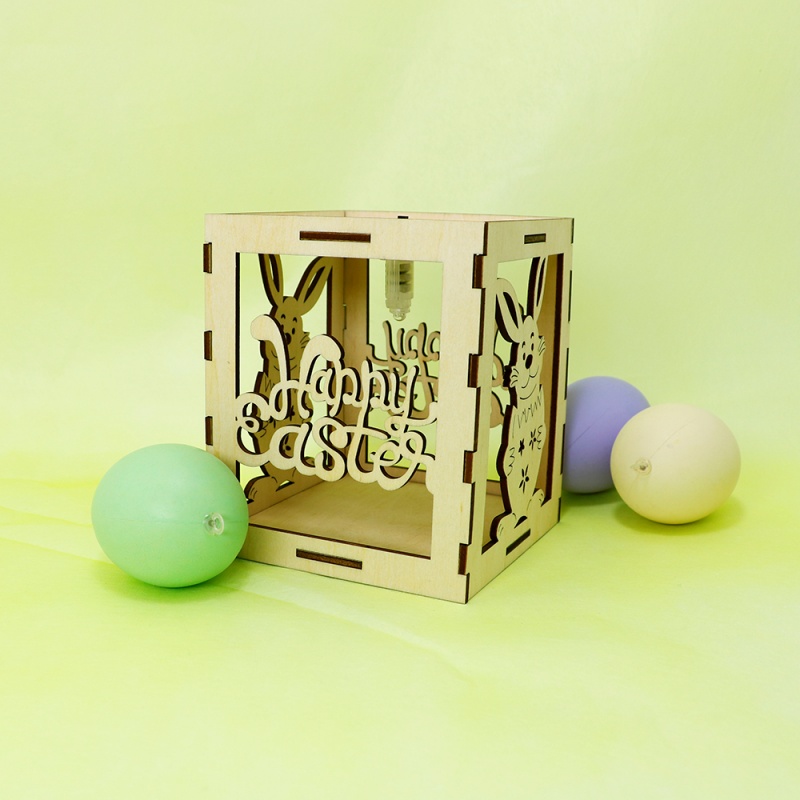 Laser Cut DIY 3D Wooden Rabbit Lantern with Light for Easter Home Decoration
