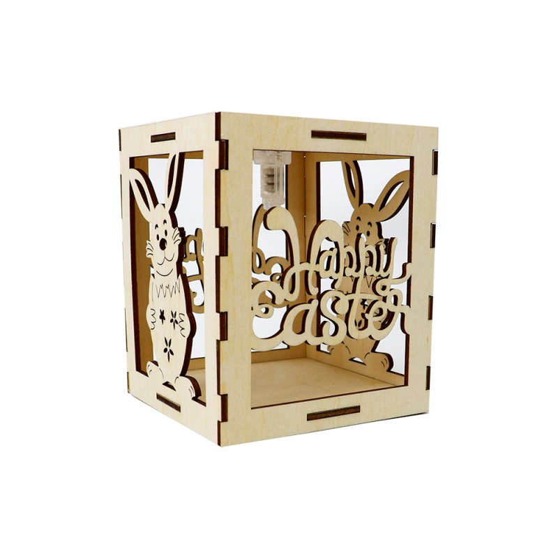 Laser Cut DIY 3D Wooden Rabbit Lantern with Light for Easter Home Decoration