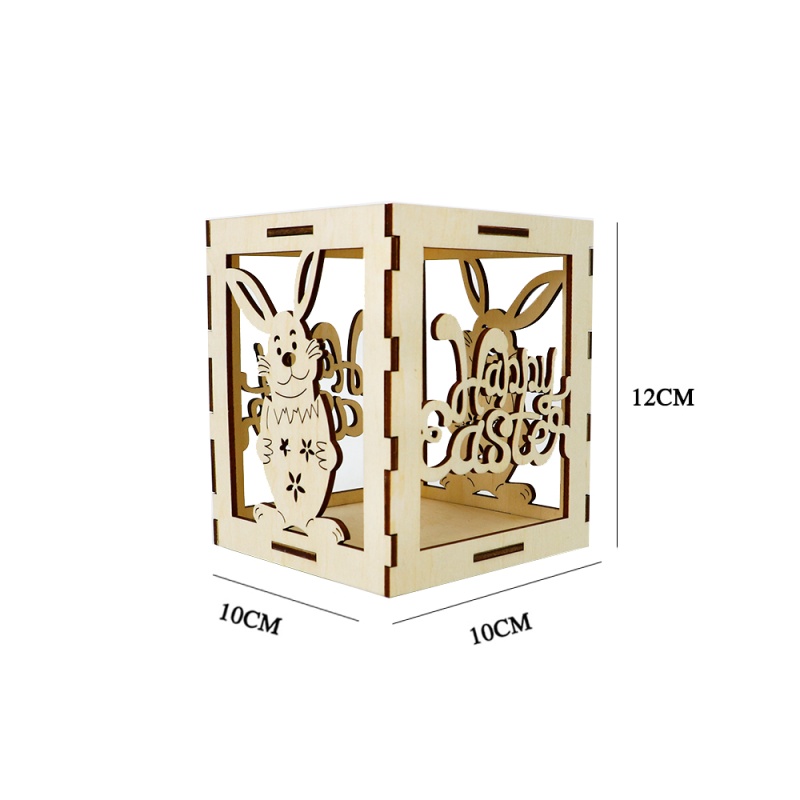 Laser Cut DIY 3D Wooden Rabbit Lantern with Light for Easter Home Decoration
