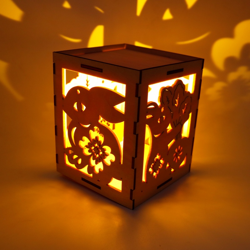 Assembled Wooden Easter Lamp Candle Holder with LED Light for Easter Tabletop Decoration