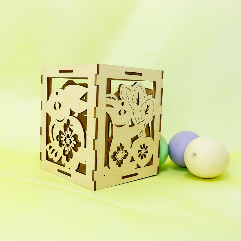 Assembled Wooden Easter Lamp Candle Holder with LED Light for Easter Tabletop Decoration