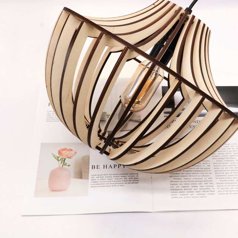 Modern Decorative Natural Wood Chandelier Pendant Lamp Wood Frame Light for Dining Room