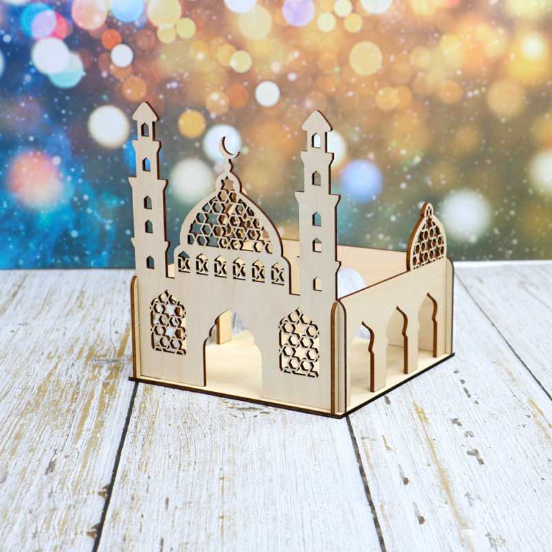 Wholesale Wood Ramadan Display Holder Eid Mubarak Dessert Party Tray