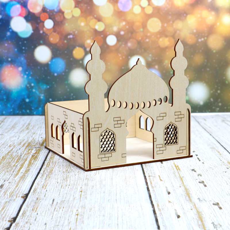 Eco-Friendly Decorations Ramadan Wooden Serving Tray Plate Wooden Tray Decor