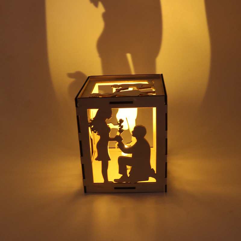 Romantic Glow Valentine's Day Wooden Candle Holder Wood Lantern