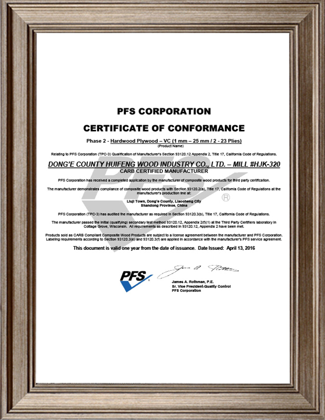 PFS CORPORATION CERTIFICATE OF CONFORMANCE PFS CORPORATION CERTIFICATE OF CONFORMANCE