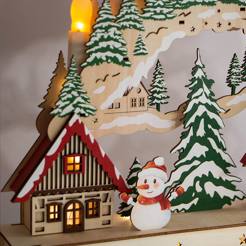 Laser-cut Christmas small house LED Christmas wooden house decorative ornaments