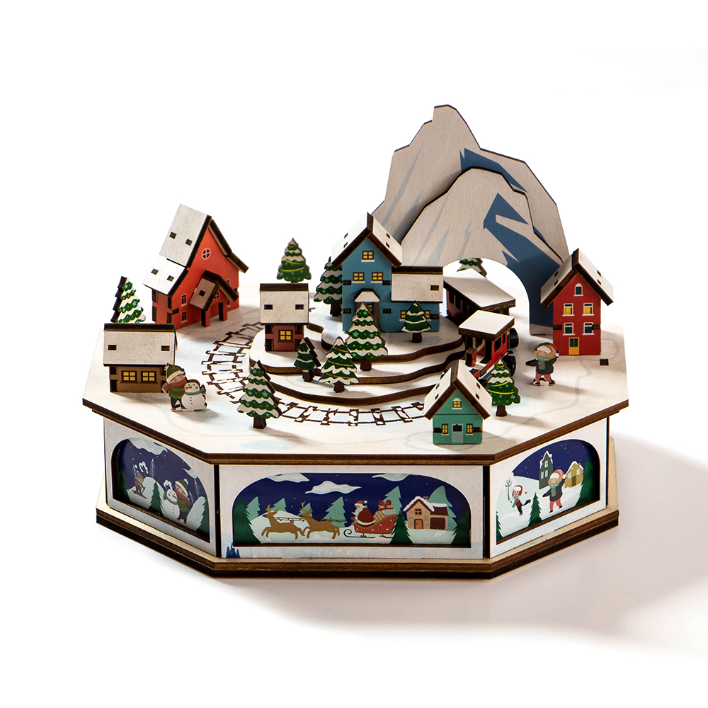 Laser-Cut Wooden Christmas Train with LED Lights Holiday Christmas Village Decor