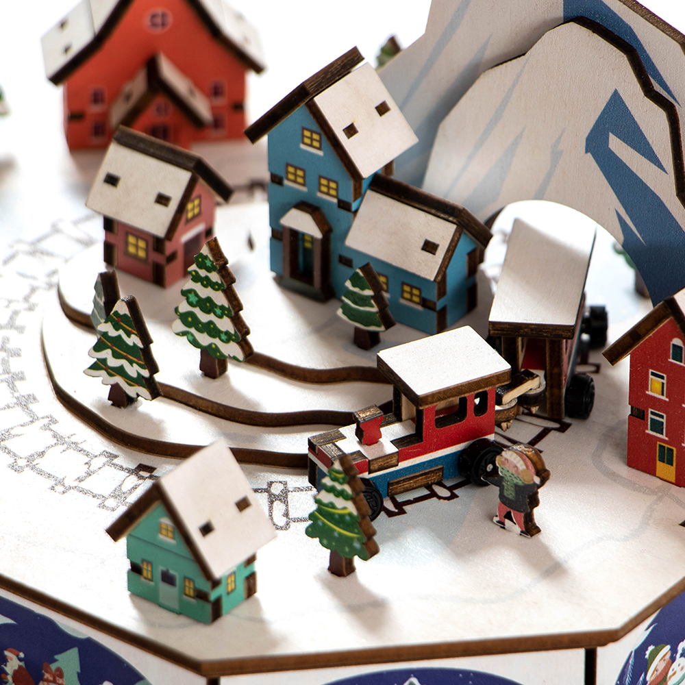 Laser-Cut Wooden Christmas Train with LED Lights Holiday Christmas Village Decor
