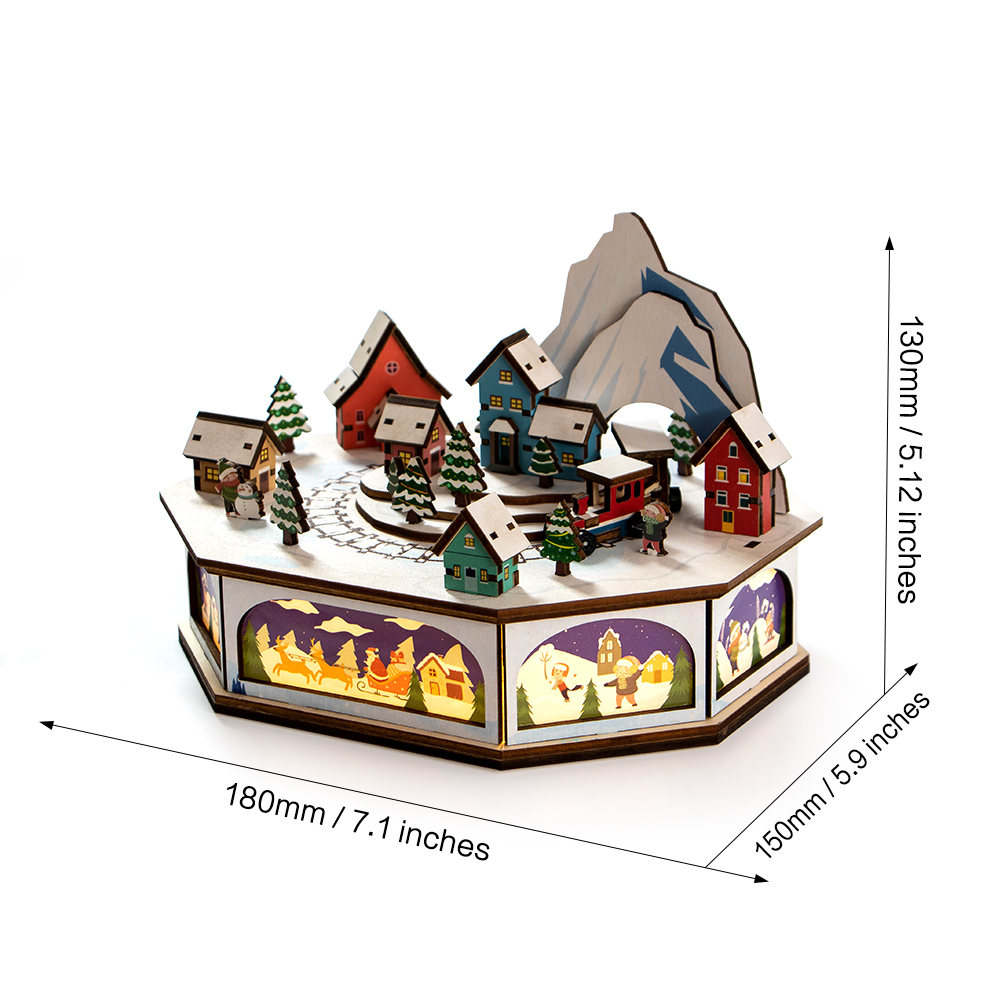 Laser-Cut Wooden Christmas Train with LED Lights Holiday Christmas Village Decor