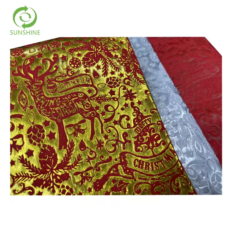 PP Nonwoven 3D hot stamping Christmas deer printed Embossed nonwoven fabric Colorful Spunbond nonwoven in Roll