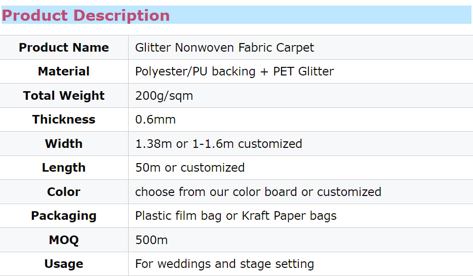 Glitter Nonwoven Accessories