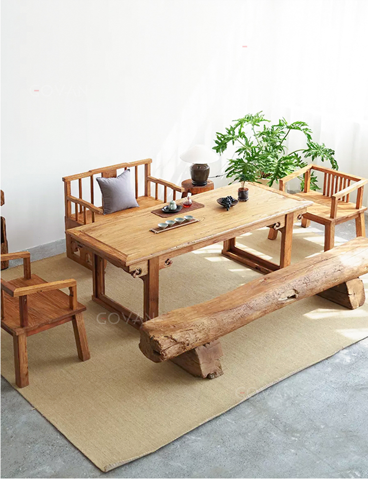 Wooden Furniture-Dining Table-Solid Wood Coffee Table With Old Door Panel