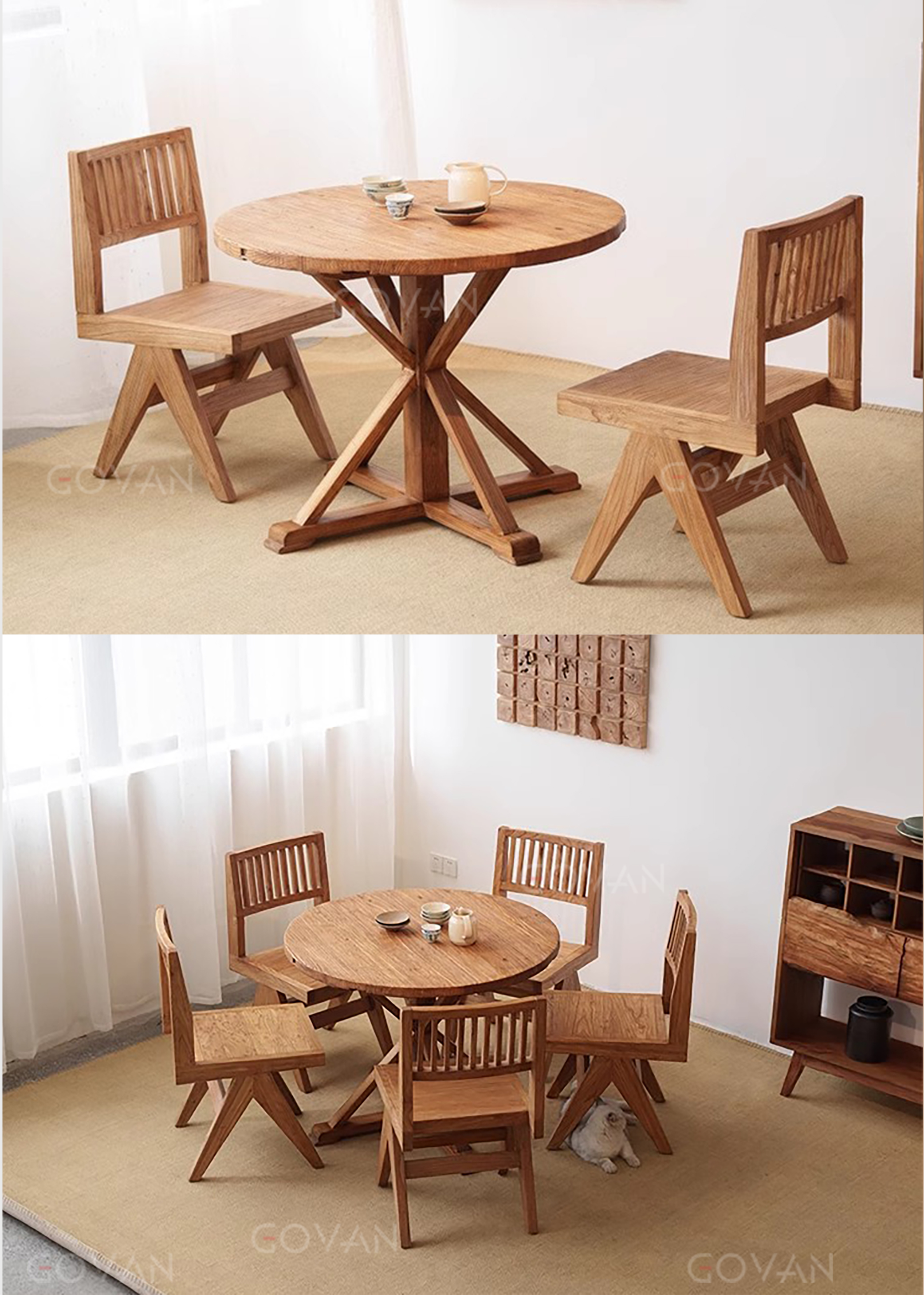 Wooden Furniture-Dining-Table-Surprise silent wind solid wood small round table