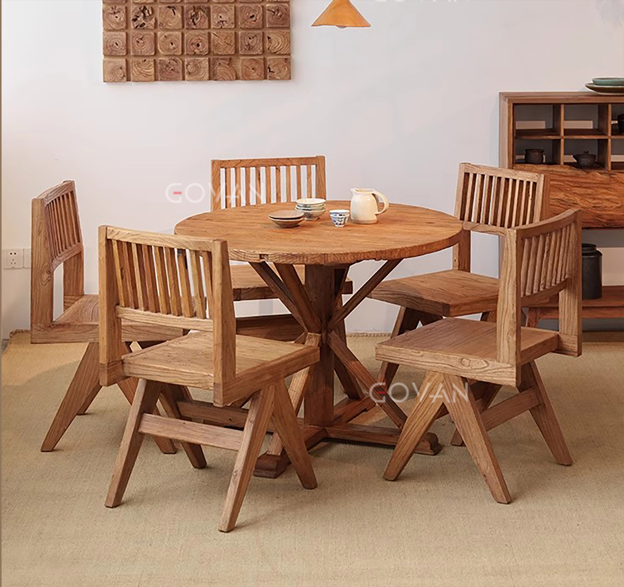 Wooden Furniture-Dining-Table-Surprise silent wind solid wood small round table