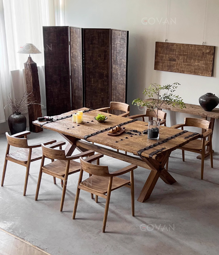 Wooden Furniture-Dining-Table-Old door panel solid wood