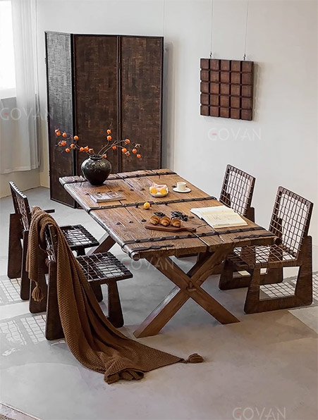 Wooden Furniture-Dining-Table-Old door panel solid wood