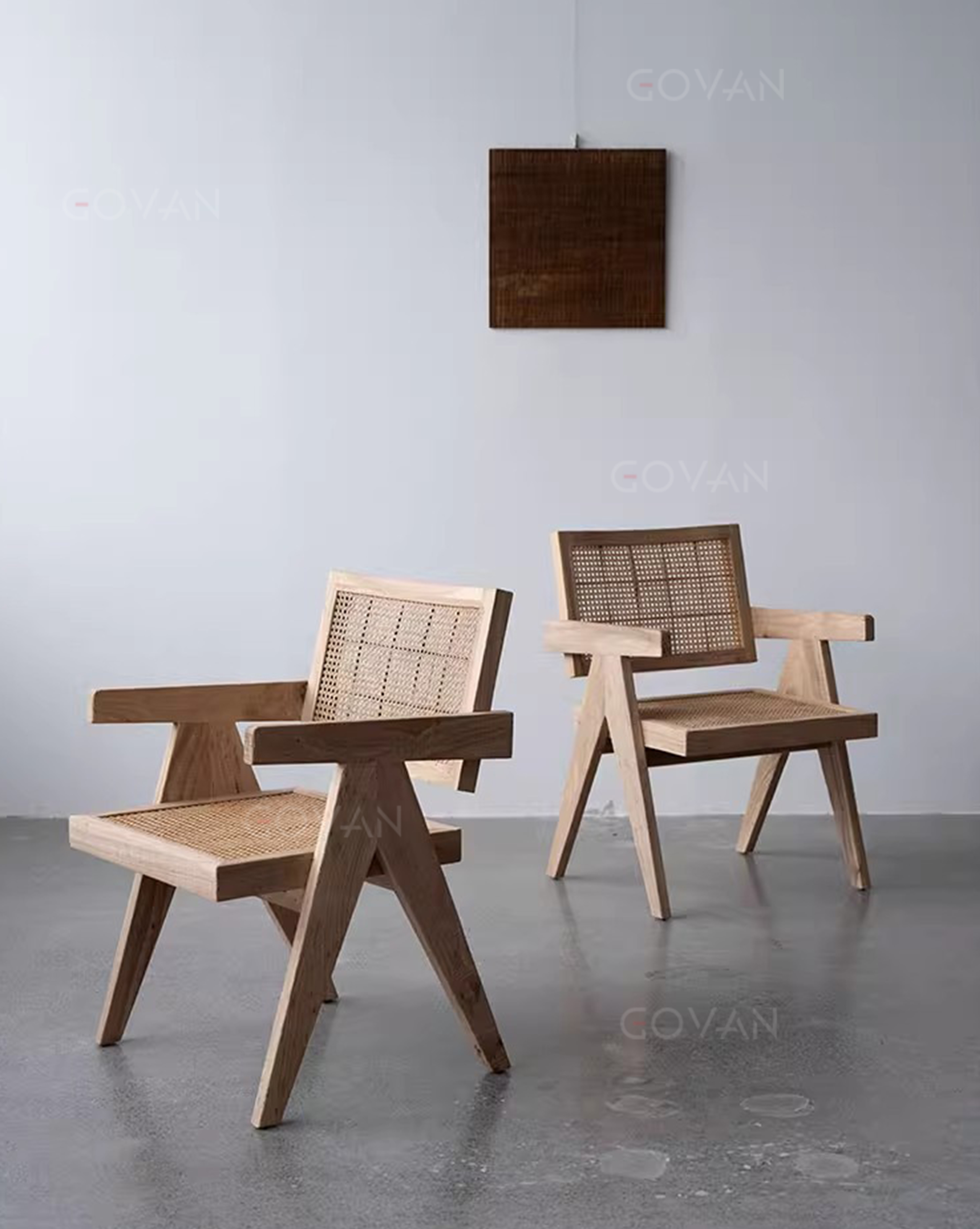 Wooden Furniture-Chair-Rattan solid wood armchair