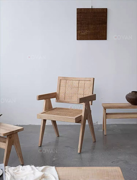 Wooden Furniture-Chair-Rattan solid wood armchair
