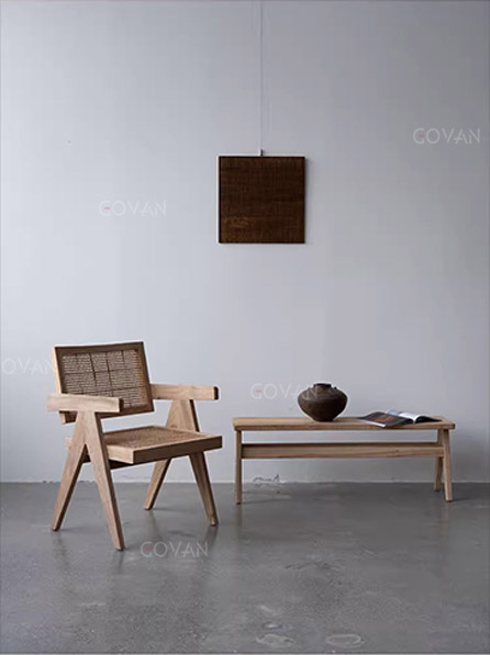 Wooden Furniture-Chair-Rattan solid wood armchair