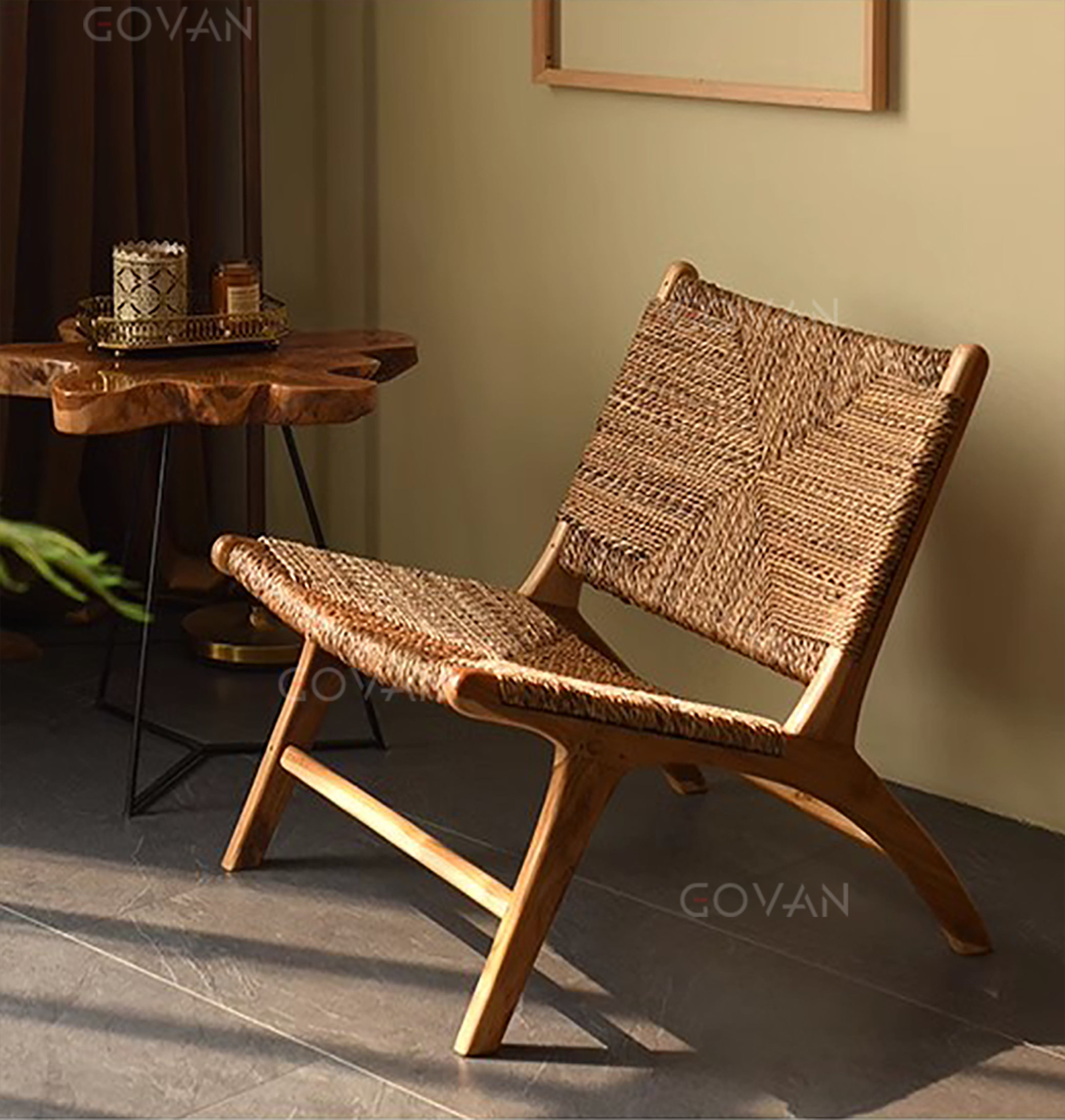 Wooden Furniture-Chair-Solid Wood Natural Rattan Single Sofa Chair