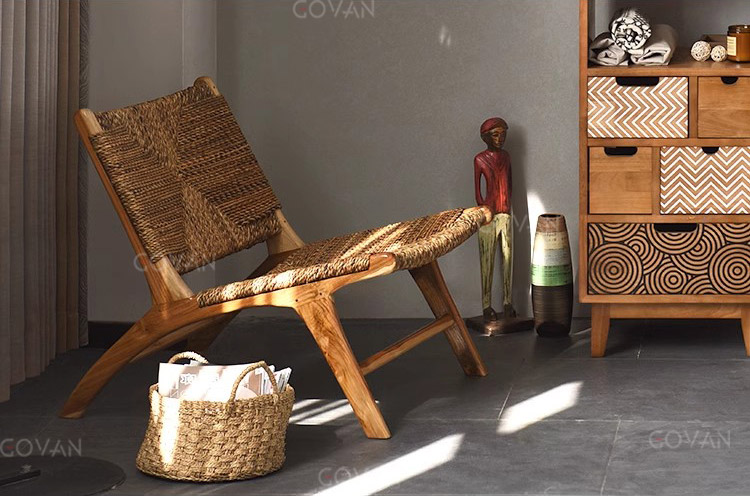 Wooden Furniture-Chair-Solid Wood Natural Rattan Single Sofa Chair
