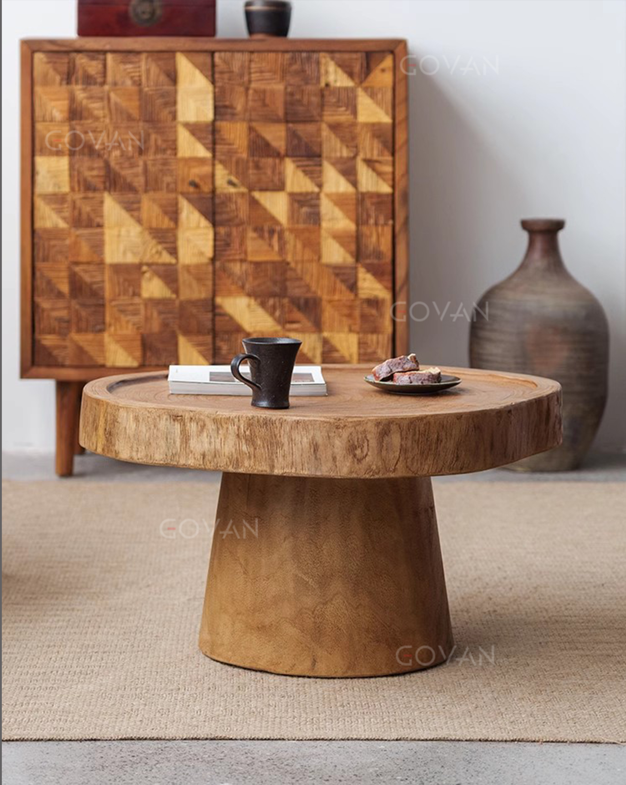 Wooden Furniture-Coffee Table-Vintage Round Stump Coffee Table